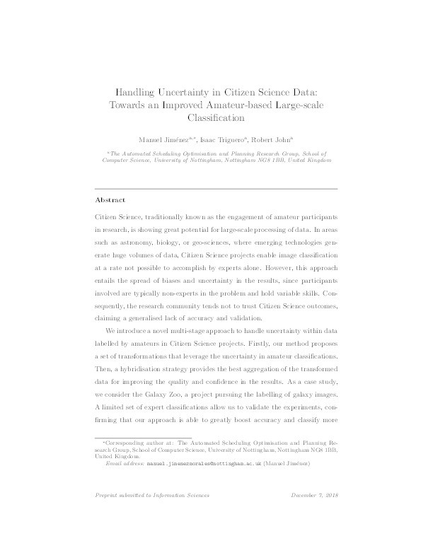 Handling uncertainty in citizen science data: towards an improved amateur-based large-scale classification Thumbnail