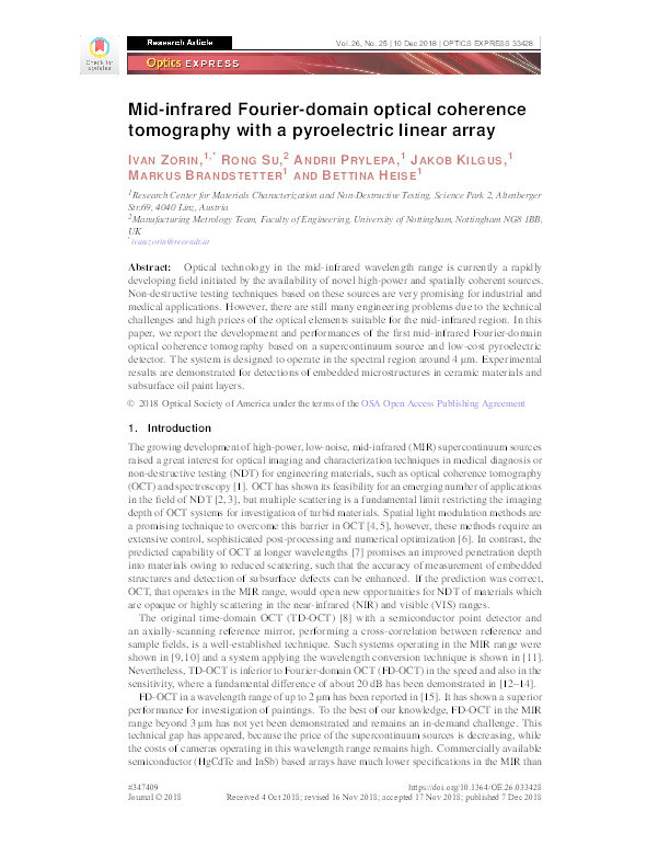 Mid-infrared Fourier-domain optical coherence tomography with a pyroelectric linear array Thumbnail