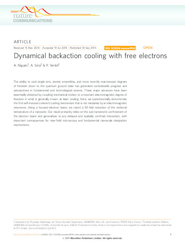 Dynamical backaction cooling with free electrons Thumbnail