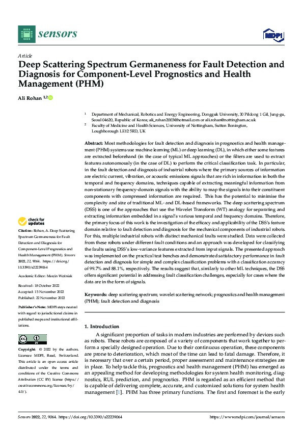 Deep Scattering Spectrum Germaneness for Fault Detection and Diagnosis for Component-Level Prognostics and Health Management (PHM) Thumbnail