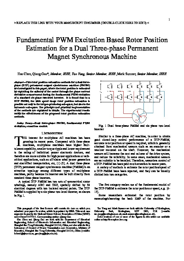 Fundamental PWM Excitation Based Rotor Position Estimation for a Dual Three-Phase Permanent Magnet Synchronous Machine Thumbnail