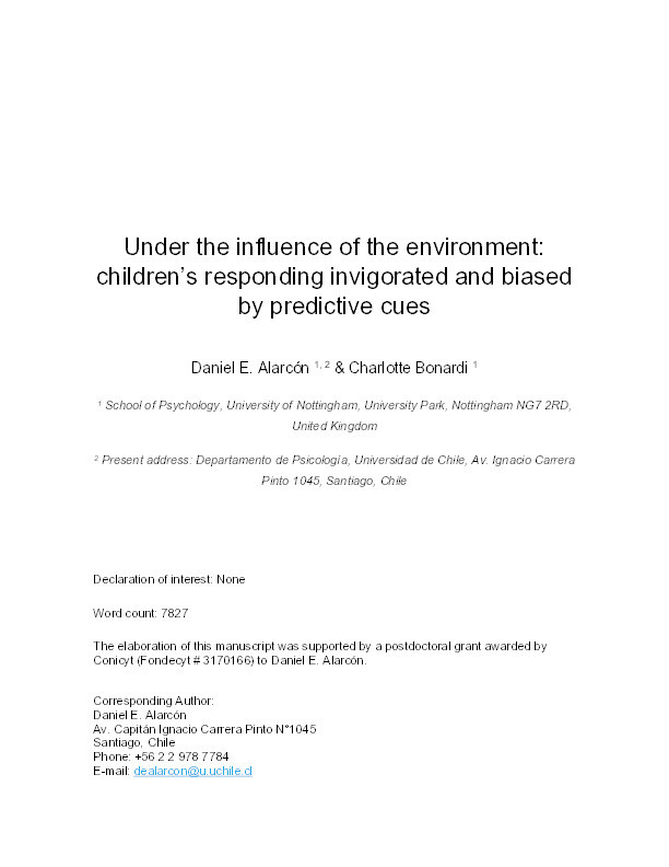 Under the influence of the environment: children’s responding invigorated and biased by predictive cues Thumbnail