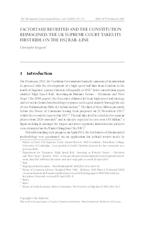 Factortame Revisited and the Constitution Reimagined: The UK Supreme Court Takes its First Ride on the HS2 Rail-Line Thumbnail