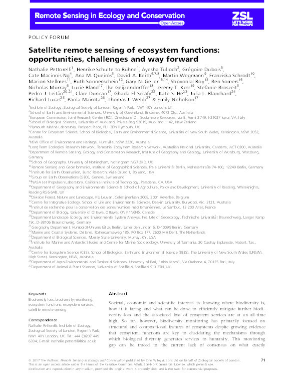 Satellite remote sensing of ecosystem functions: opportunities, challenges and way forward Thumbnail