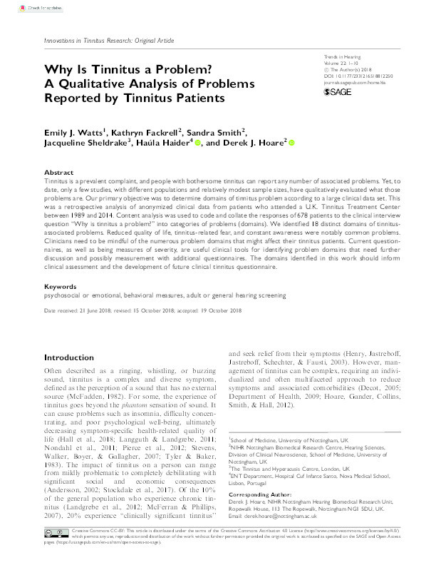 Why Is Tinnitus a Problem? A Qualitative Analysis of Problems Reported by Tinnitus Patients Thumbnail