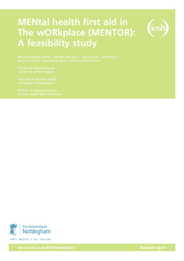 MENtal health first aid in The wORkplace (MENTOR): a feasibility study Thumbnail