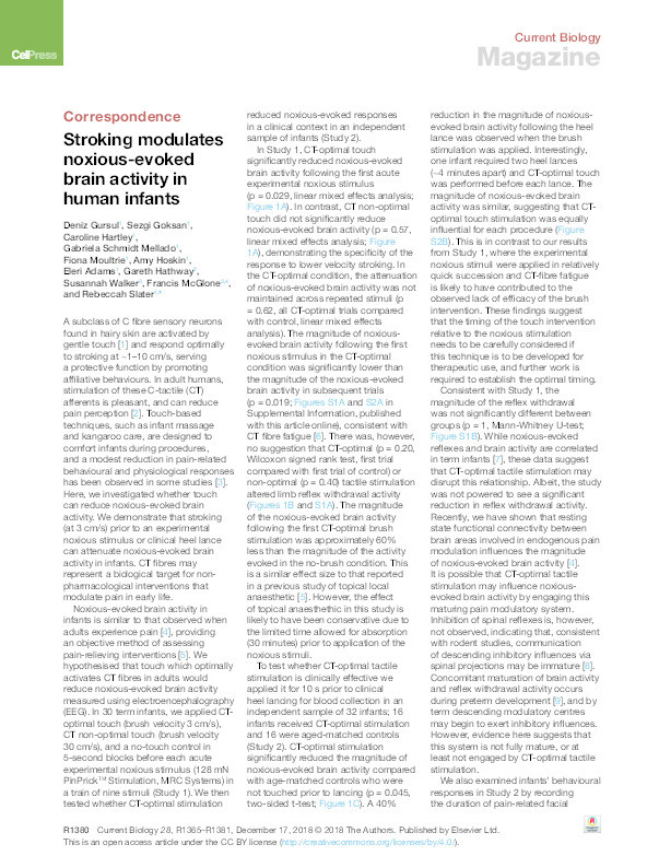 Stroking modulates noxious-evoked brain activity in human infants Thumbnail