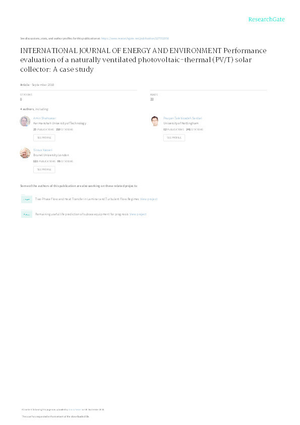Performance evaluation of a naturally ventilated photovoltaic-thermal (PV/T) solar collector: a case study Thumbnail