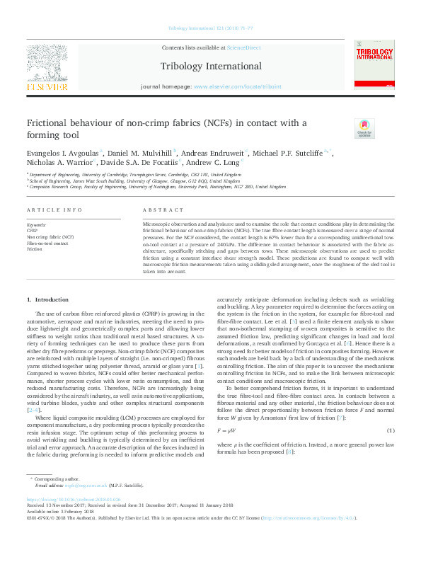 Frictional behaviour of non-crimp fabrics (NCFs) in contact with a forming tool Thumbnail