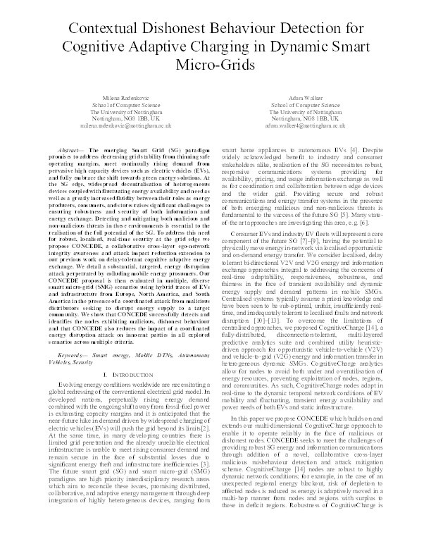Contextual Dishonest Behaviour Detection for Cognitive Adaptive Charging in Dynamic Smart Micro-Grids Thumbnail