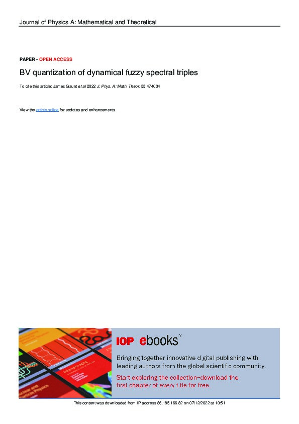 BV quantization of dynamical fuzzy spectral triples Thumbnail