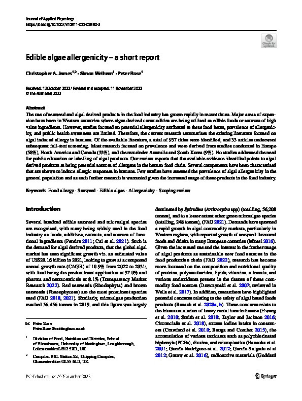 Edible algae allergenicity – a short report Thumbnail