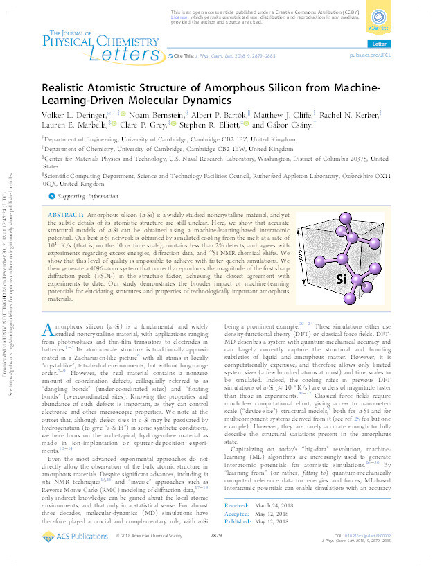 Realistic atomistic structure of amorphous silicon from machine-learning-driven molecular dynamics Thumbnail