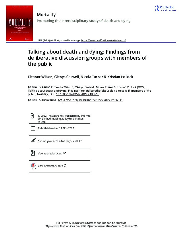 Talking about death and dying: Findings from deliberative discussion groups with members of the public Thumbnail