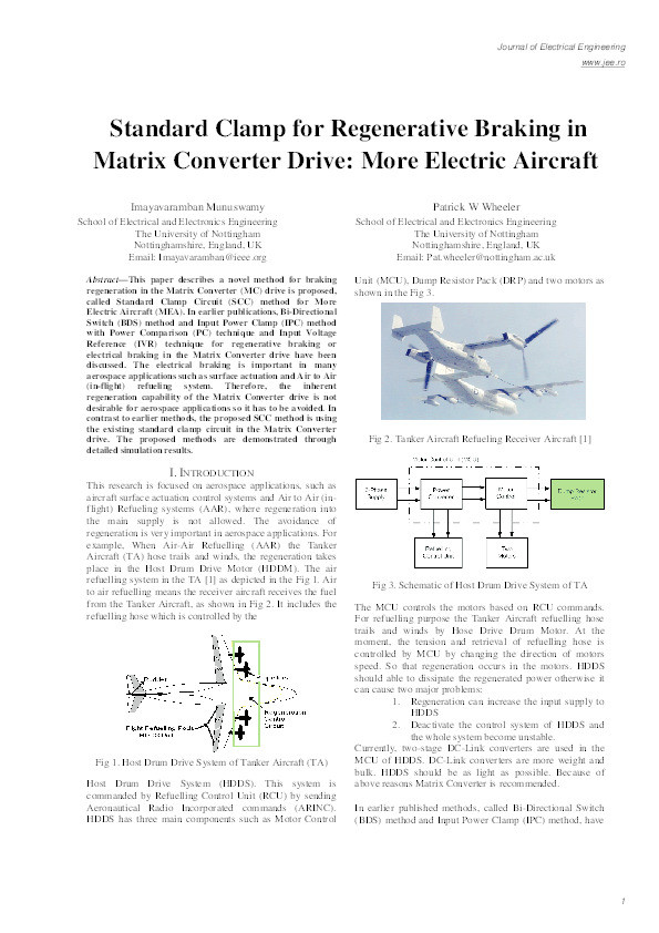 Standard clamp for regenerative braking in matrix converter drive: more electric aircraft Thumbnail