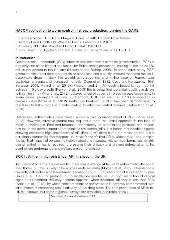 Controlling nematode infections in sheep: application of HACCP Thumbnail