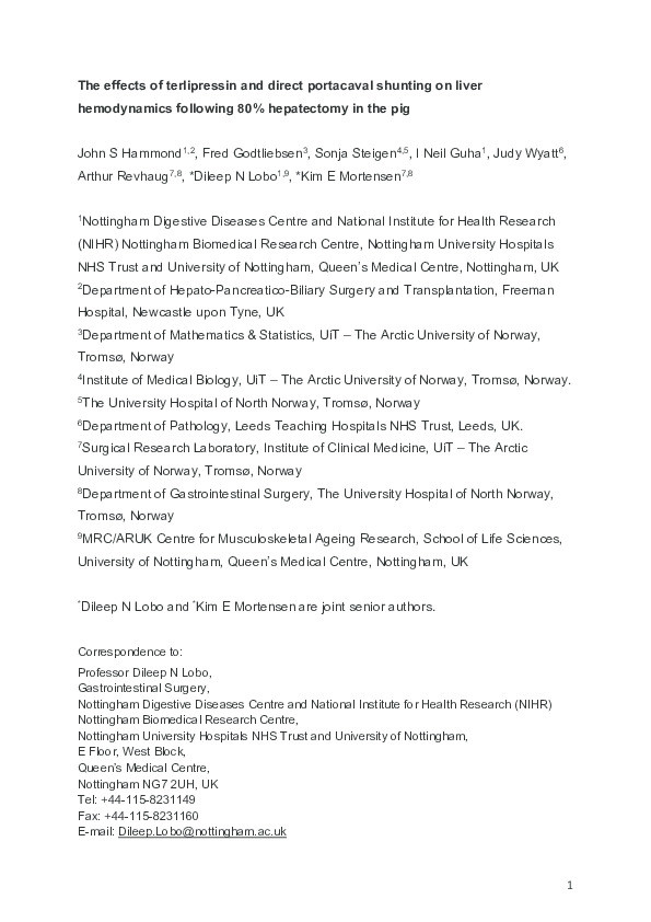 The effects of terlipressin and direct portacaval shunting on liver hemodynamics following 80% hepatectomy in the pig Thumbnail