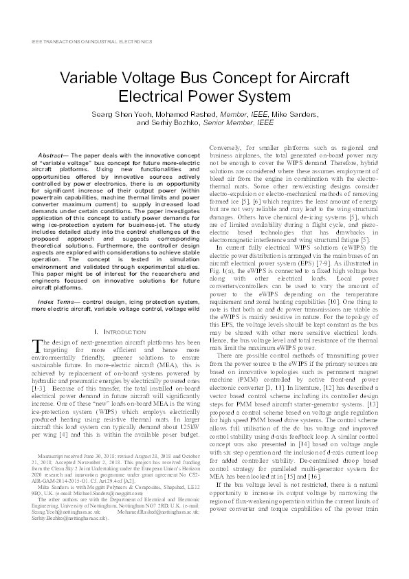 Variable voltage bus concept for aircraft electrical power system Thumbnail