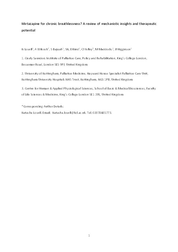 Mirtazapine for chronic breathlessness? A review of mechanistic insights and therapeutic potential Thumbnail