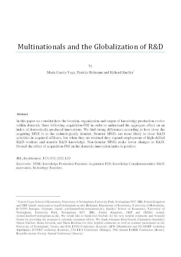 Multinationals and the globalization of R&D Thumbnail