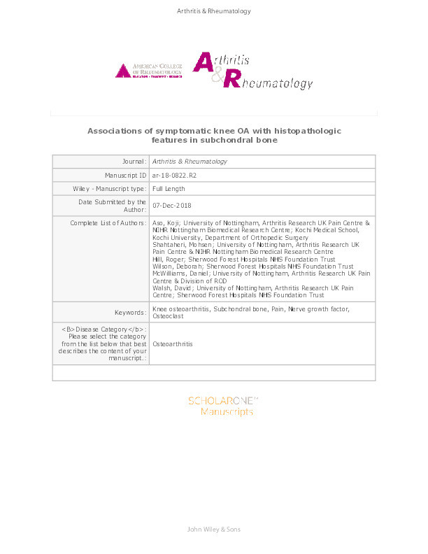 Associations of symptomatic knee OA with histopathologic features in subchondral bone Thumbnail