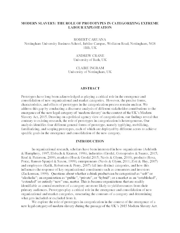 Modern Slavery: The Role of Prototypes in Categorizing Extreme Labor Exploitation Thumbnail