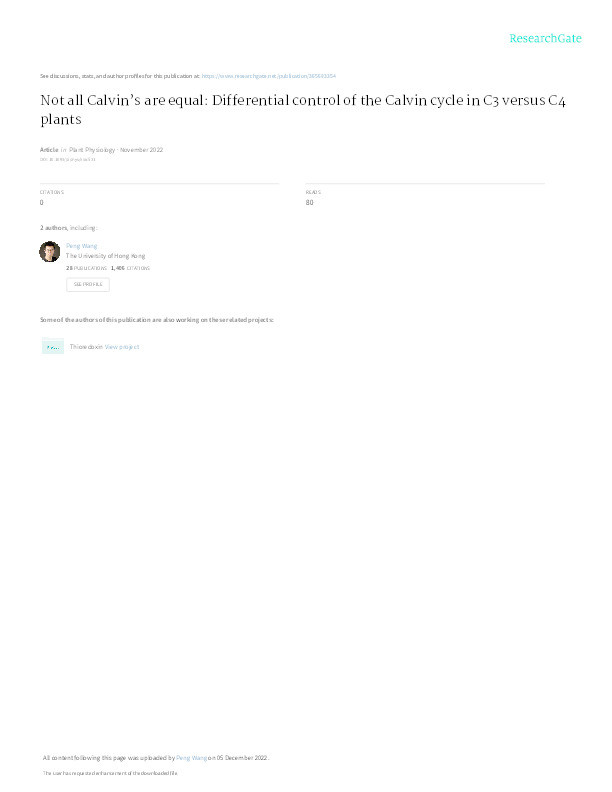 Not all Calvin's are equal: Differential control of the Calvin cycle in C3 versus C4 plants Thumbnail