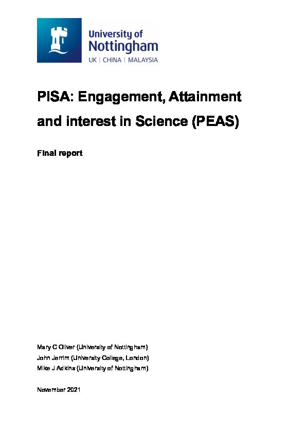 PISA: Engagement, Attainment and interest in Science (PEAS) Thumbnail