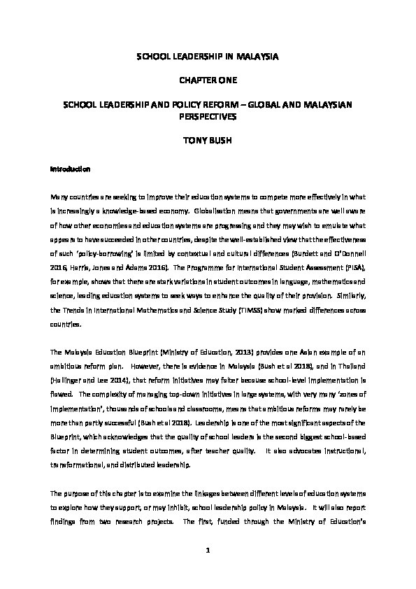 School leadership and policy reform – global and Malaysian perspectives Thumbnail