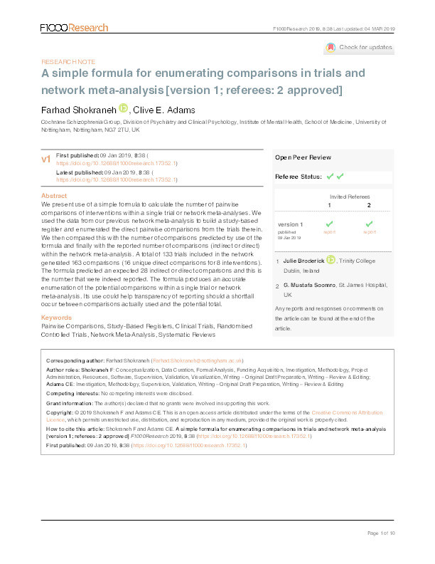 A simple formula for enumerating comparisons in trials and network meta-analysis [version 1; referees: awaiting peer review] v1 Thumbnail