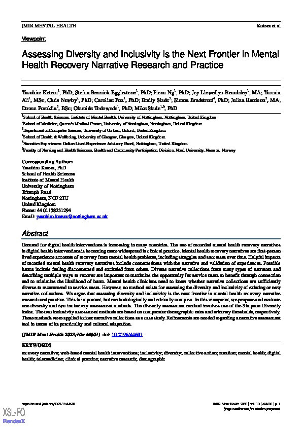 Assessing Diversity and Inclusivity is the Next Frontier in Mental Health Recovery Narrative Research and Practice Thumbnail