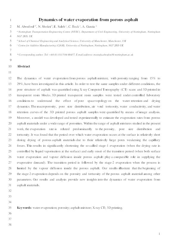 Dynamics of water evaporation from porous asphalt Thumbnail