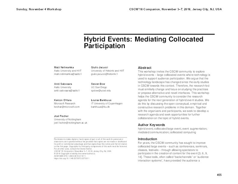 Hybrid events: Mediating collocated participation Thumbnail