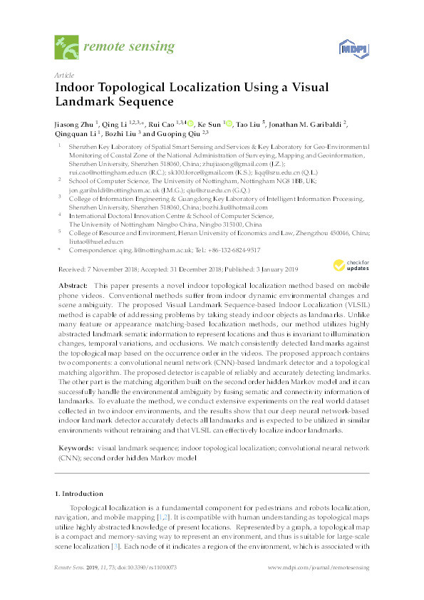 Indoor Topological Localization Using a Visual Landmark Sequence Thumbnail