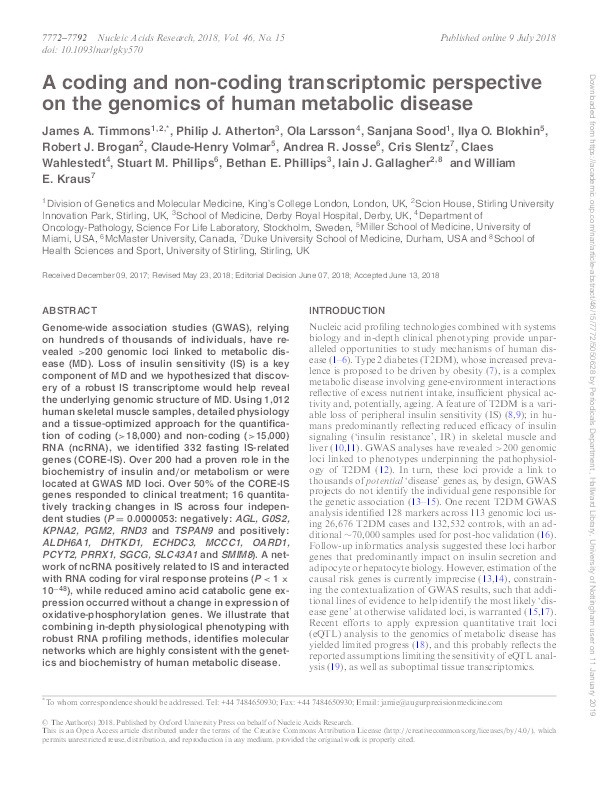A coding and non-coding transcriptomic perspective on the genomics of human metabolic disease Thumbnail
