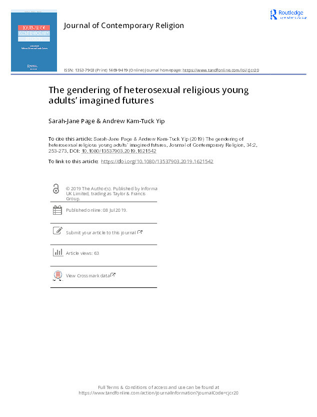 The gendering of heterosexual religious young adults’ imagined futures Thumbnail