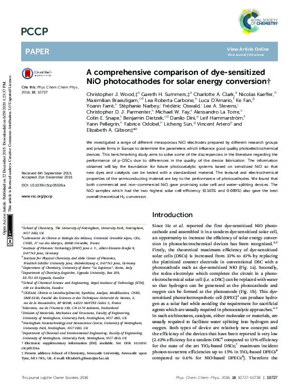 A comprehensive comparison of dye-sensitized NiO photocathodes for solar energy conversion Thumbnail