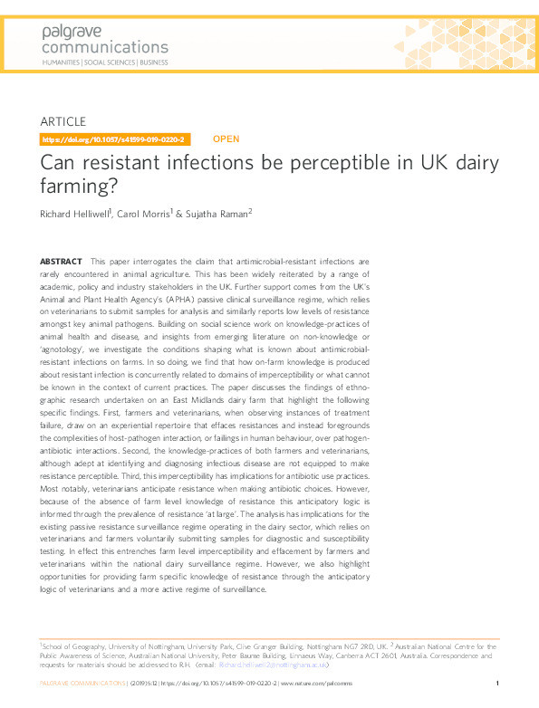 Can resistant infections be perceptible in UK dairy farming? Thumbnail