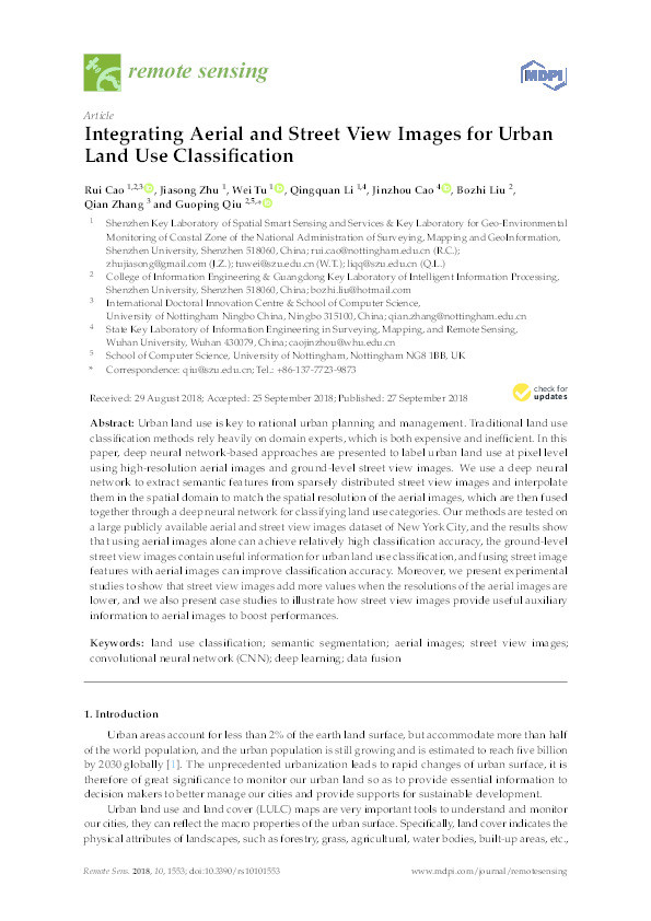 Integrating aerial and street view images for urban land use classification Thumbnail