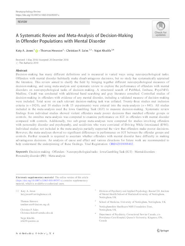 A systematic review and meta-analysis of decision-making in offender populations with mental disorder Thumbnail