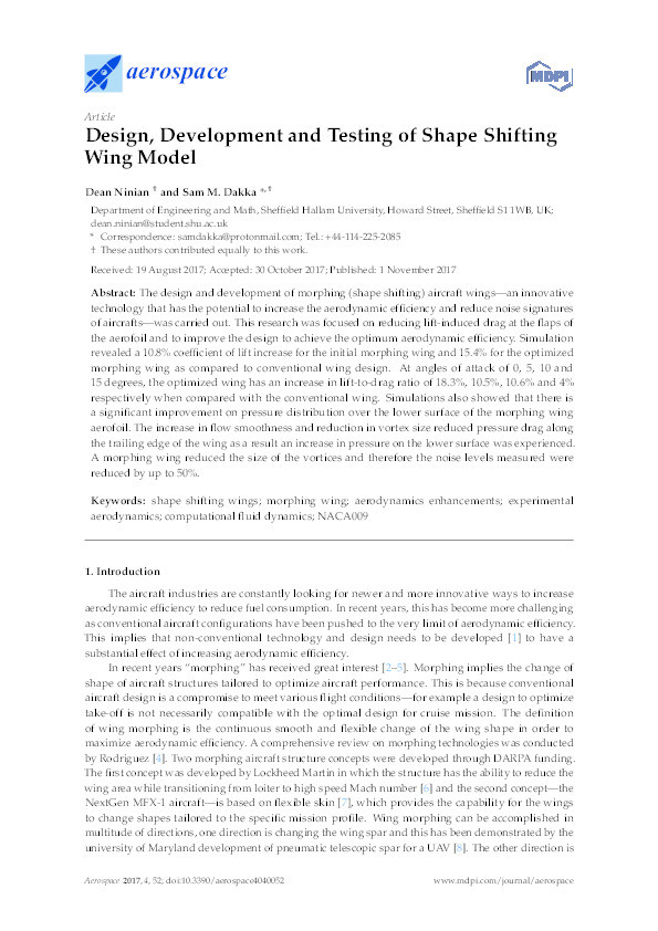 Design, development and testing of shape shifting wing model Thumbnail
