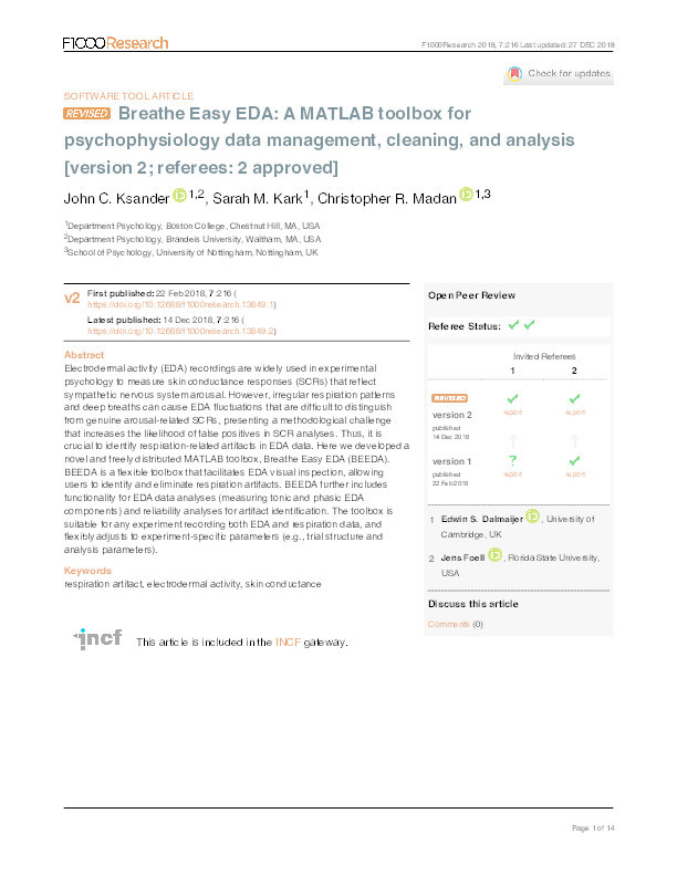 Breathe Easy EDA: A MATLAB toolbox for psychophysiology data management, cleaning, and analysis Thumbnail
