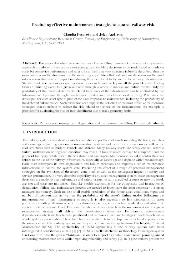 Producing effective maintenance strategies to control railway risk Thumbnail