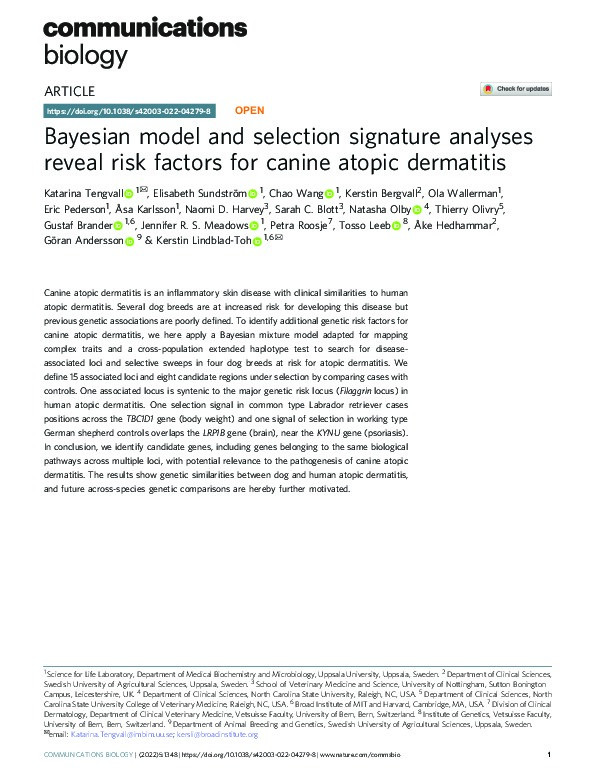 Bayesian model and selection signature analyses reveal risk factors for canine atopic dermatitis Thumbnail