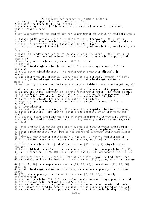 An analytical approach to evaluate point cloud registration error utilizing targets Thumbnail