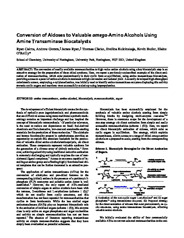 Conversion of aldoses to valuable ?-amino alcohols using amine transaminase biocatalysts Thumbnail
