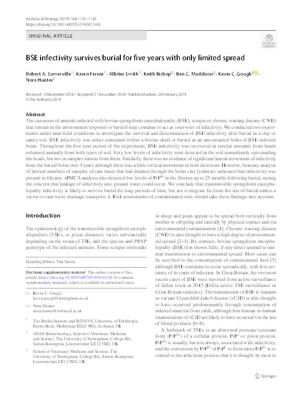 BSE infectivity survives burial for five years with only limited spread Thumbnail