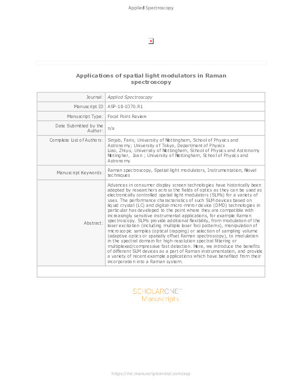 Applications of Spatial Light Modulators in Raman Spectroscopy Thumbnail