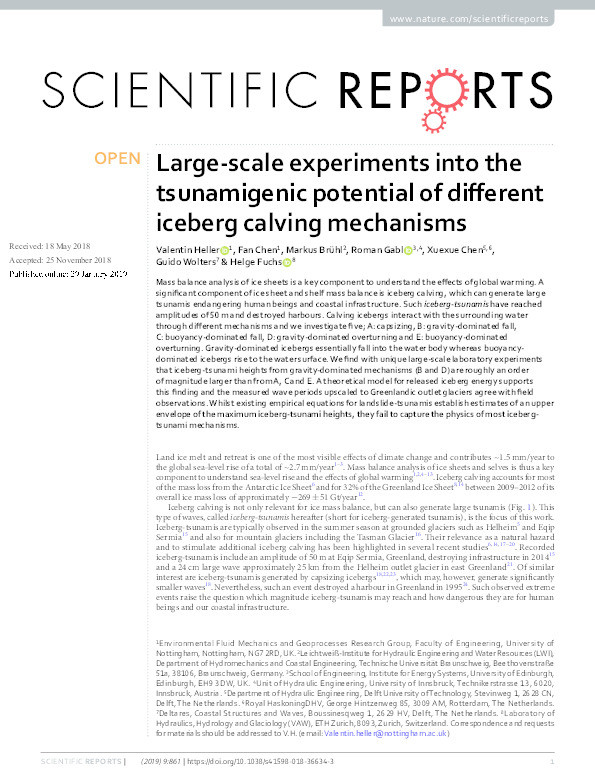Large-scale experiments into the tsunamigenic potential of different iceberg calving mechanisms Thumbnail
