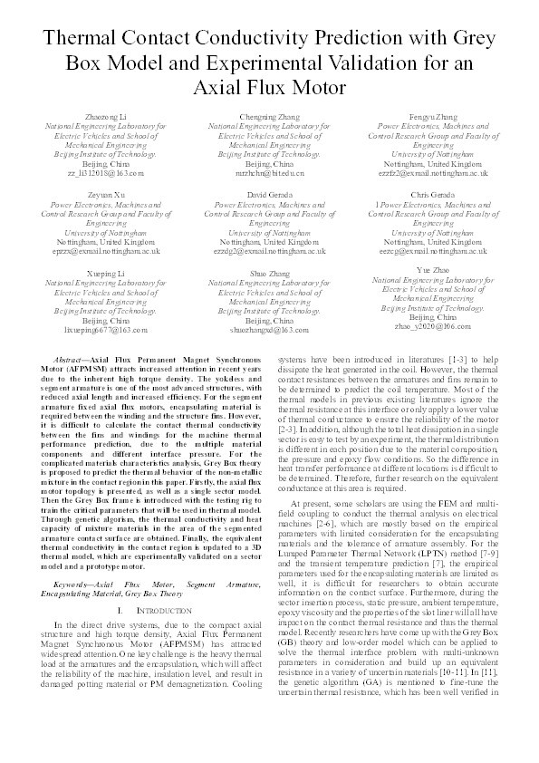 Thermal Contact Conductivity Prediction with Grey Box Model and Experimental Validation for an Axial Flux Motor Thumbnail